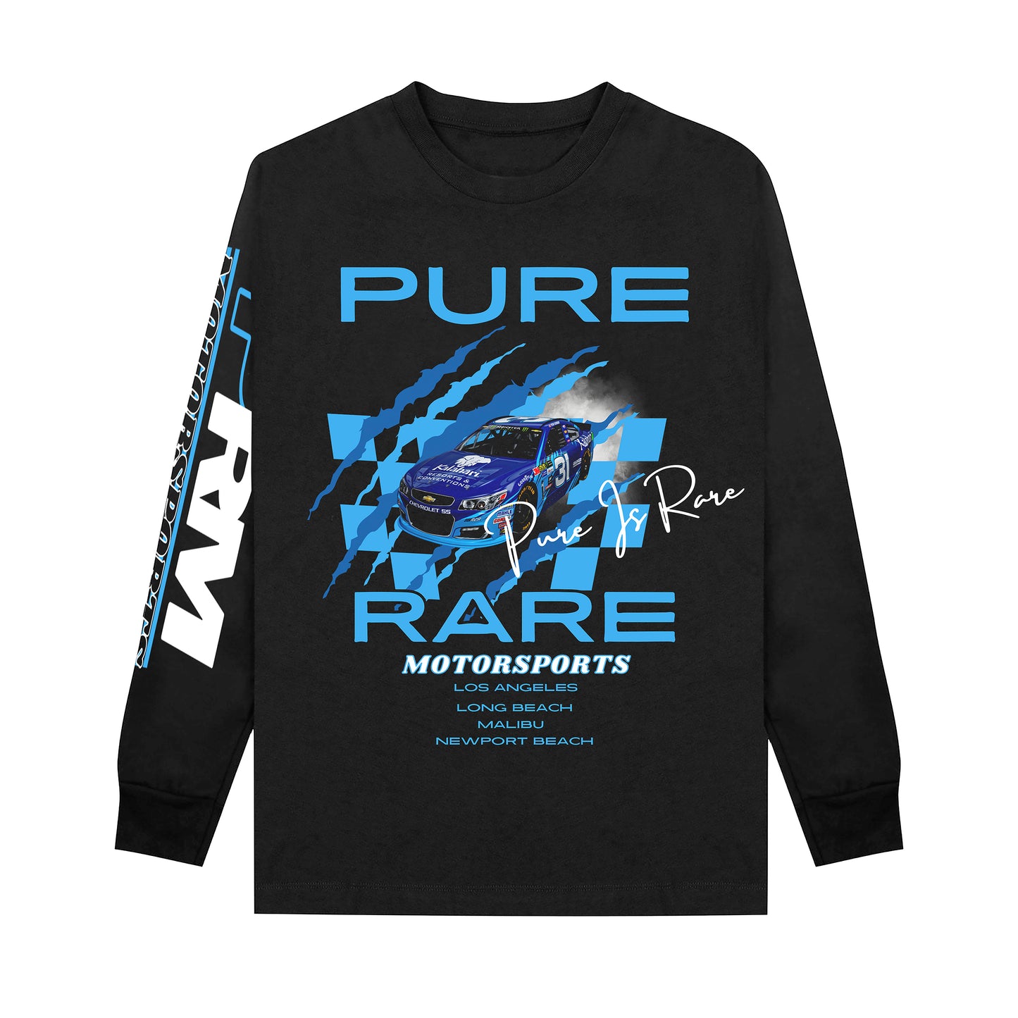 “PURE IS RARE” MOTORSPORT LONG SLEEVE- VINTAGE BLACK/PURE BLUE