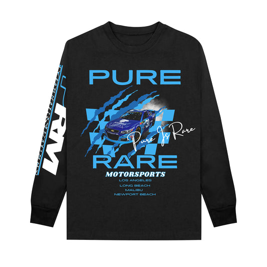 “PURE IS RARE” MOTORSPORT LONG SLEEVE- VINTAGE BLACK/PURE BLUE