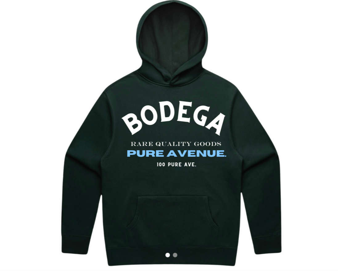 “PURE AVENUE BODEGA” HOODIE- PINE GREEN