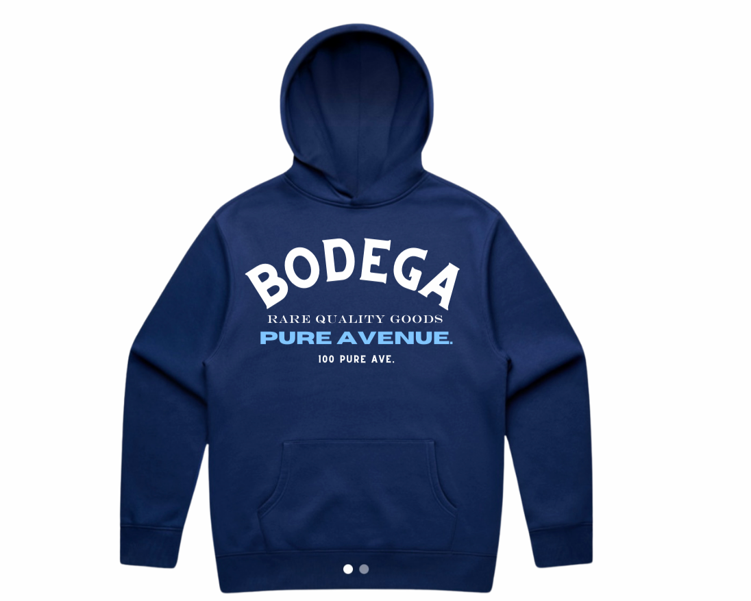 “PURE AVENUE BODEGA” HOODIE- COBALT BLUE